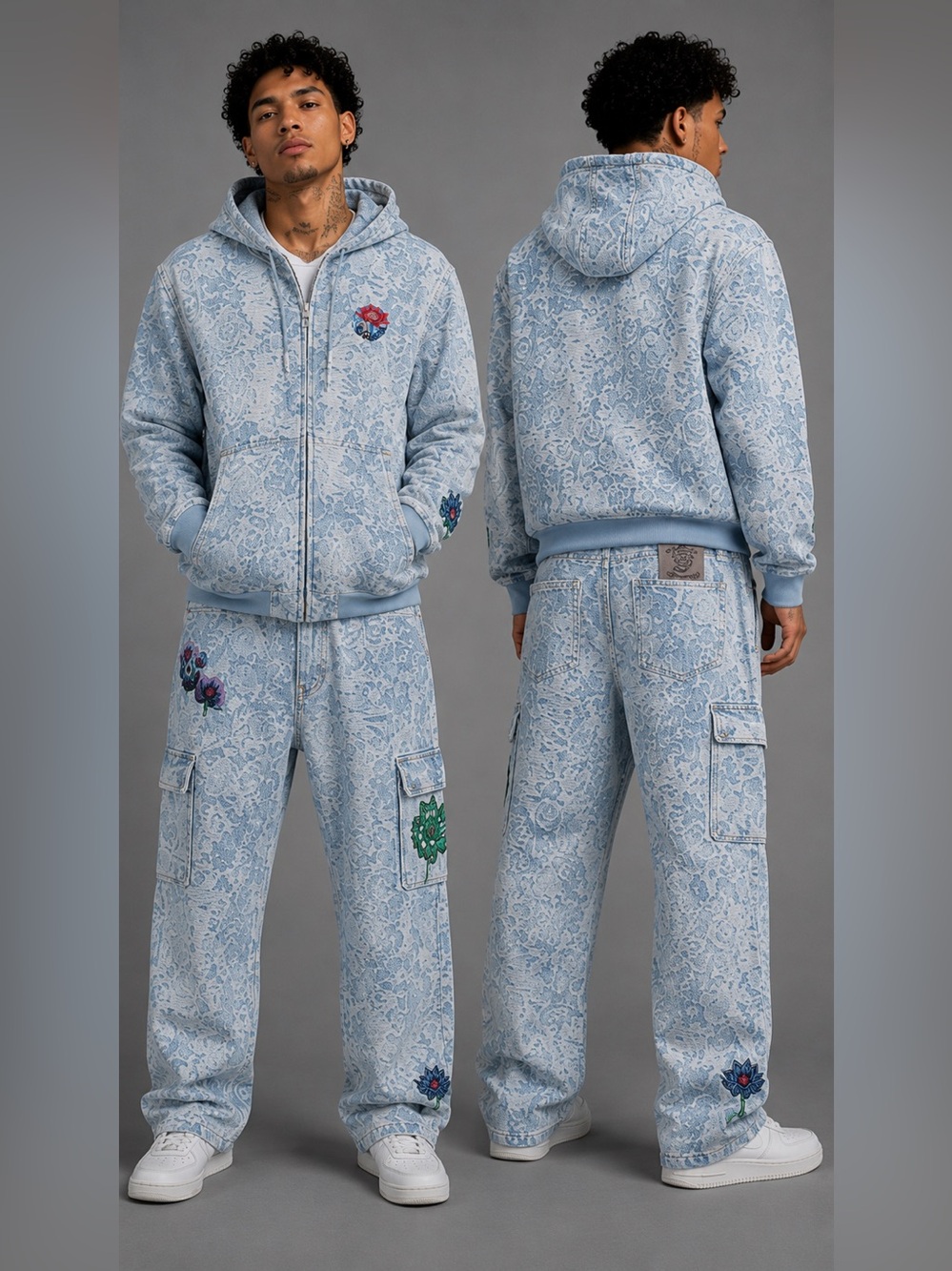 Mens Jacquard denim pants